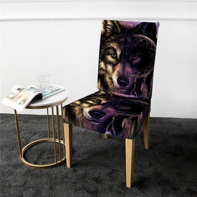 Fodera Per Sedia Nera Con Lupo