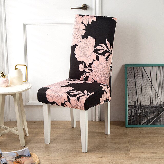 Fodera Per Sedia Nera Con Fiori Rosa