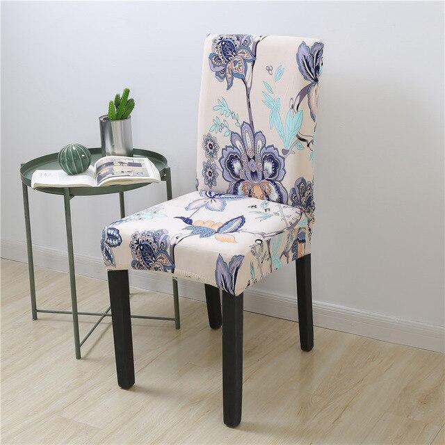 Fodera Per Sedia Beige Con Fiori Blu