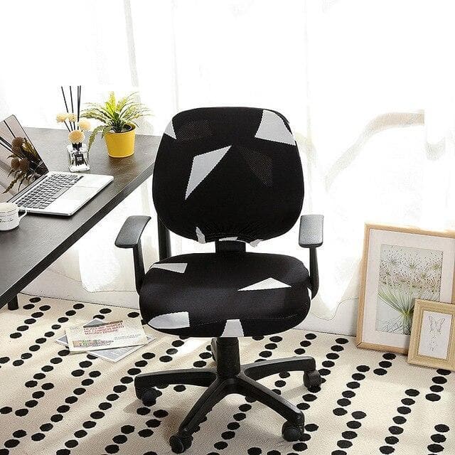 Fodera Per Sedia Da Ufficio Nera Con Motivo Geometrico Bianco Marlena